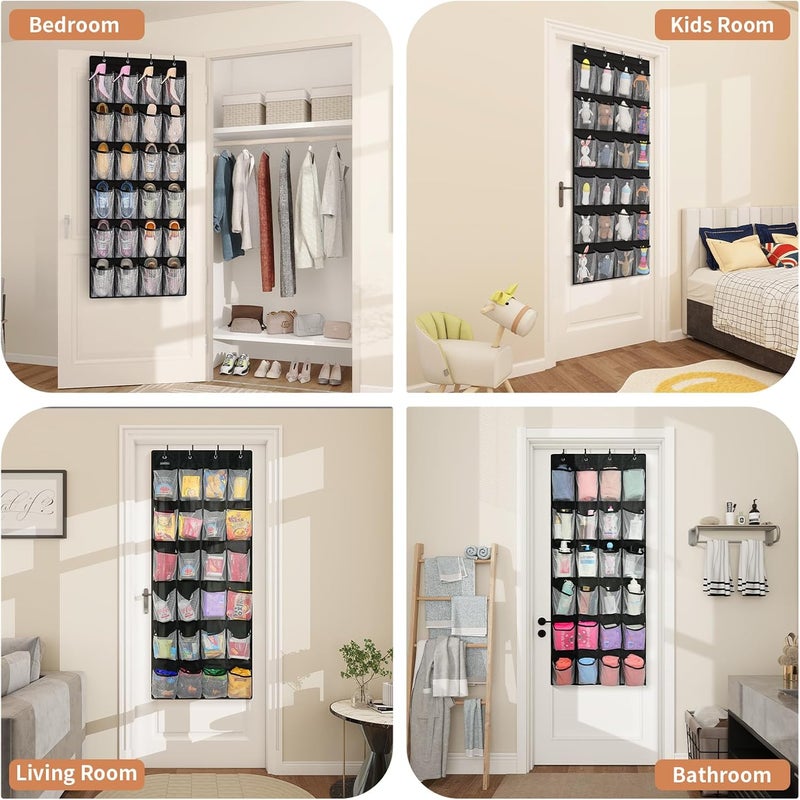 FENTEC 2 Pack Large Over The Door Shoe Organizer, 24 Pockets Mesh Hanging Shoe Organizers, Over Door Organizer, Black - Image 5